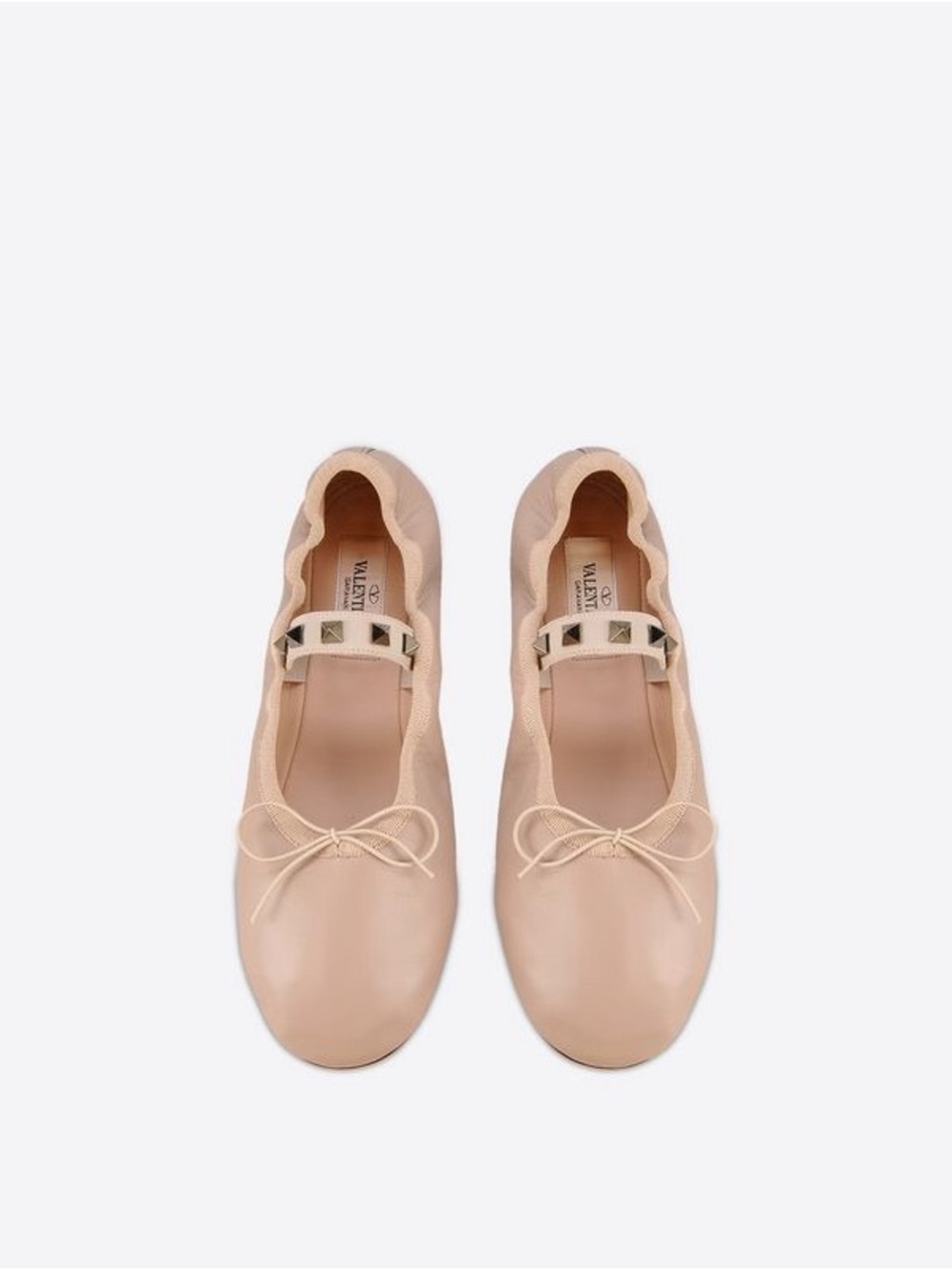 Valentino Garavani Beige Rockstud Leather Ballet Flats